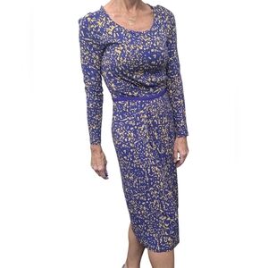 Boden Purple Gold Abstract Midi Dress A-Line Viscose Long Sleeve | Size 6